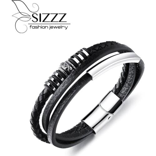 SIZZZ New Europe and the United States jewelry wholesale fashion section leather magnetically buckle men Bracelet&Bangles