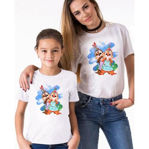 Family Matching Clothes Chip And Dale Printed Cute Kawaii Cute Baby Girl Clothes Daddy Mommy And Me Family Matching T Shirts