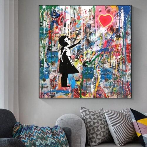 Modern Graffiti Street Art The Girl Chasing Red Balloon Posters and Prints Canvas Paintings Wall Art Pictures for Living Room