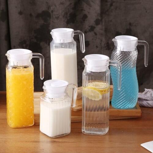 Glass cold water jug, large-capacity tie jug, household juice jug with lid, jug jug, cool white open bottle juice bottle