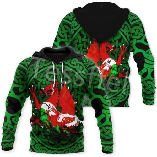 Tessffel Red Dragon Wales 3D Printed Mens Sweatshirt Zipper Hoodie Unisex Casual Jacket Autumn/Winter Dropshipping Style-7