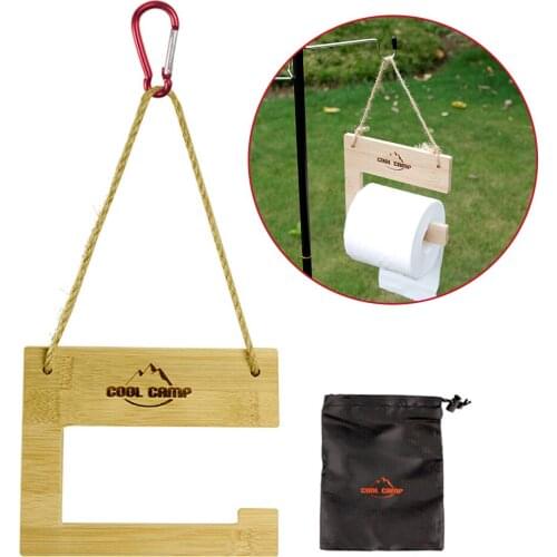 Outdoor Wooden Tissue Hanging Paper Tower Bamboo Roll Tissue Dispenser Bathroom Camping Paper Holders Camping Equipment