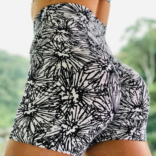 Women Abstract White with Printed Pattern High Waist Sports Shorts Women Tight Breathable Fitness Running Yoga Shorts