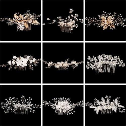 1pc Handmade Crystals Rhinestones Pearls Flower Hair Comb Bridal Headpieces Bridesmaid Tiara Wedding Bridal Hair Accessories