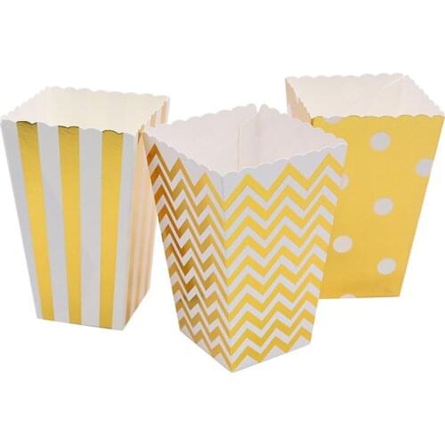 12Pcs Gold Silver Popcorn Box Cardboard Food Box For Candy Cookies Snacks Wedding Birthday Party Supplies