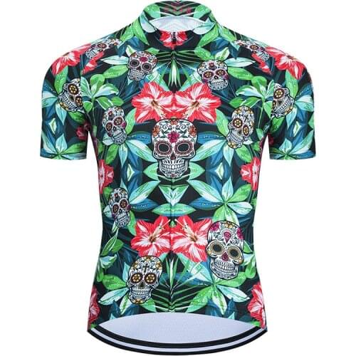 2021 SKULL Pro Cycling Jersey Mountain Bike Clothing Quick Flower MTB Uniform Bicycle Clothes Breathale Mens Cycling Clothing