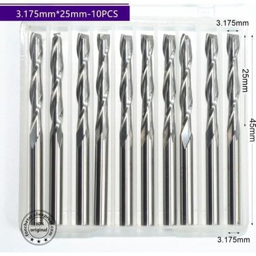 3.175mm(1/8'')*25mm,10pcs,Free shipping 2 Flutes End Mill,CNC milling Cutter,Solid carbide woodworking tool,PVC,MDF,Acrylic,wood