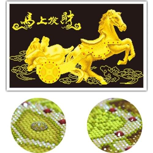 3D Diy Diamond Painting Cross Stitch 5D Diamond Embroidery Kits Diamond Mosaic special shaped diamond gold horse money decor