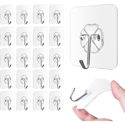 5/10Pcs Adhesive Hooks, Reusable Utility Hooks Heavy Duty 13LB Wall Hooks Transparent Seamless Hooks Waterproof and Oil Proof