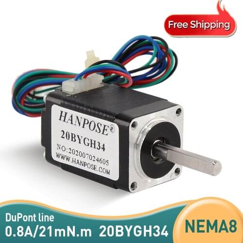 For CNC 3D printer Nema 8 Stepper motor 20BYGH34 Series motor 21mN.m 34mm 0.8A 1.8 degree High Torque CE certification 5PCS