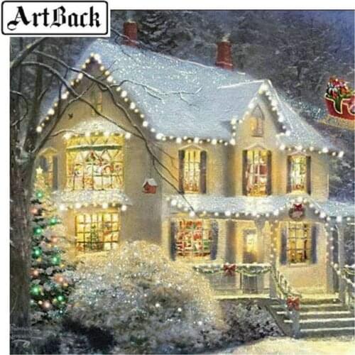 5d diy diamond painting christmas snow house full square round drill 3d diamond mosaic diamond embroidery home decoration