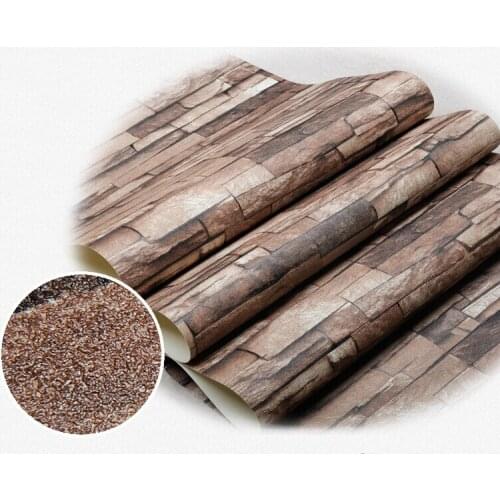 8 pcs 3D Wood Blocks Effect Brown Stone Brick 10M Vinyl Wallpaper Roll Living Room Background Wall Decor Art Wall Paper