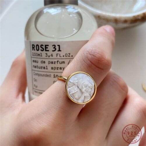 925 Sterling Silver French Shell Open Ring For Women Carved Virgin Mary Angel Shell Index Finger Ring Party Jewelry Gift