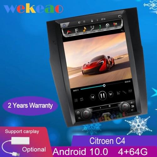 Wekeao Vertical Screen Tesla Style 12.1'' Android 10.0 Car Radio GPS Navigation For Citroen C4 C4L DS4 Car Dvd Player 2011-2016