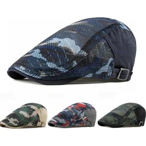 Beret Cap Summer Sun Hats for Men Women Breathable Men Trucker Mesh Cap Adjustable Camouflage Ivy Newsboy Flat Cap Berets