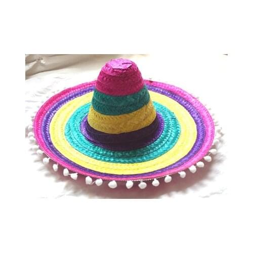 Childrens Adult Large Mexican Hat Role Playing Mexican Sun Cap New Arrival Halloween Make Up Hat with Pompoms B-2914