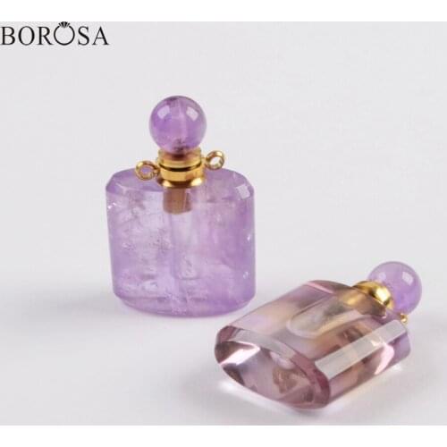 BOROSA 3/5PCS Fashion Perfume Bottle Shape Natural Amethysts Connector High Quality Scent-bottle Shape Connectors Jewelry WX1168