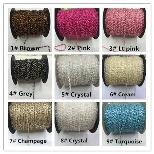 10Yards/Lot 3mm Glass Beads Chain Trimming Sewing Nation Garment DIY Craft Jewelry Findings Bracelet Making Supplies Accessories