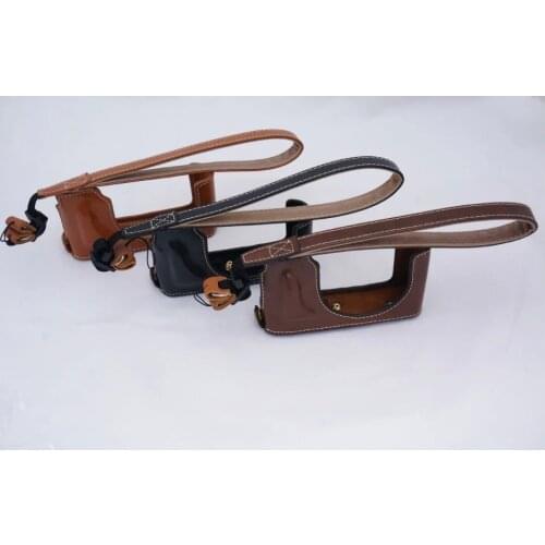 New Leather Bottom Camera Bag Half Case For Leica D-LUX Type 109 Camera with Strap Black Coffee Brown