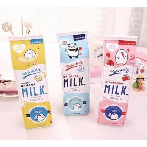 New Creative Simulation Of Milk Cartoon Pencil Case Cute PU Pen Bag Stationery Pouch for Student School Supplies