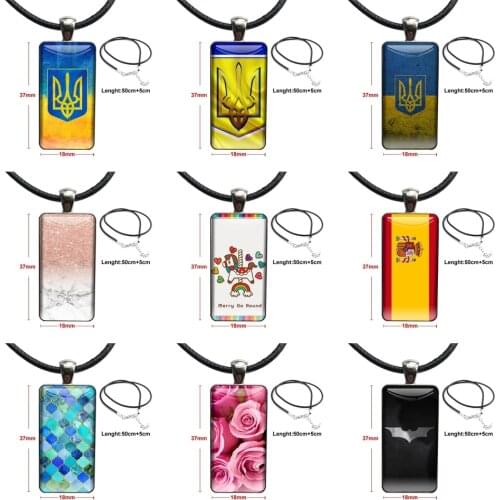 Glass Cabochon Jewelry Steel Color With Long Pendant Choker Rectangle Necklace Ukraine National Flag Emblem For Women Fashion