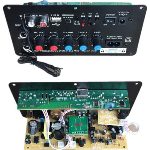 AC 220V 12v 24v Digital Bluetooth Stereo Amplifier Board Subwoofer Dual Microphone Karaoke Amplifiers with Remote