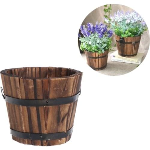 Flower Pots Retro Round Wooden Planter Barrel Home Garden Outdoor Decoration