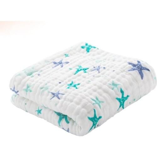 Baby Six-layer Pure Cotton Printed Long Square Towel Combed Cotton Long Gauze Towel Newborn Feeding Towel Baby Washing