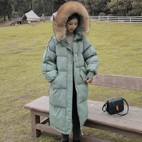 Fad Long Winter Coat Women Hooded Down Parka Ladies New Warm Winter Jacket Women Loose Big Fur Collar Jacket Coat