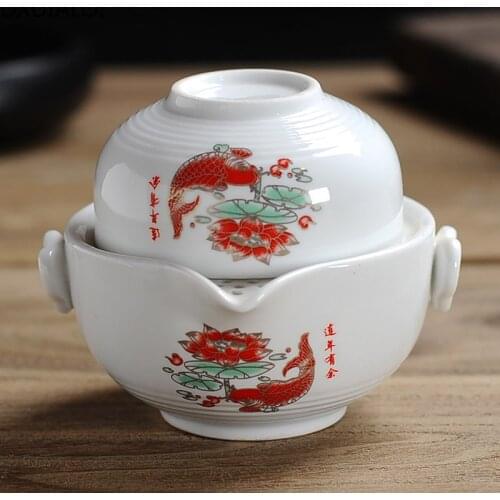 DXUIALOI travel tea set quick guest cup portable tea set cup personal office tea maker blue and white porcelain tea cup