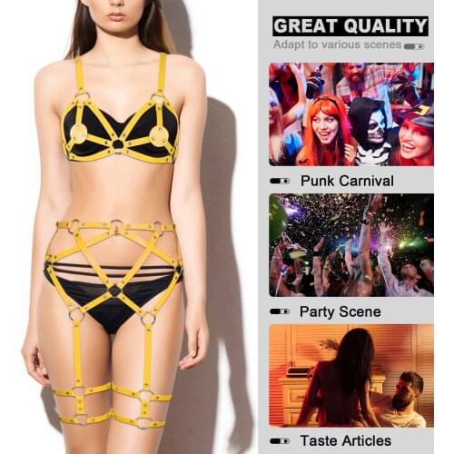 Punk Two-Piece Erotic Lingerie Women Leather Harness Bondage Restrict Straps Body Sexy Bdsm Binding Bandage Slave Adult Game