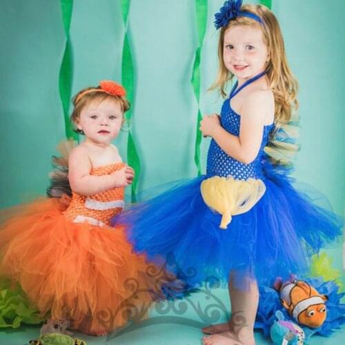 Blue Tang Fish Tutu Dress Baby Girl First Under Sea Birthday Photo Prop Dress Up Halloween Christmas Cartoon Costume For Kids