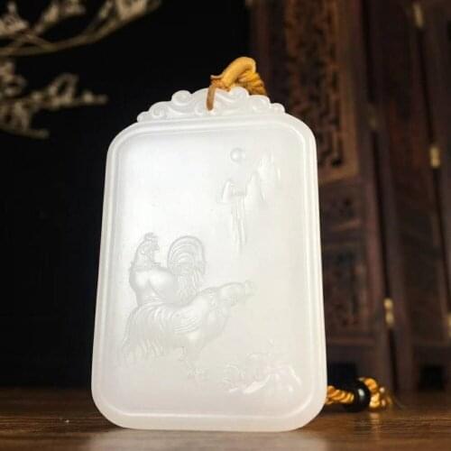 H49#Hetian jade white jade auspicious pendant