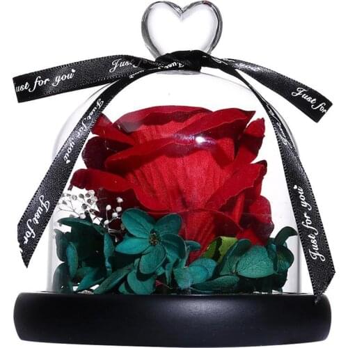Artificial Rose Flower Glass Dome Desktop Ornament Valentine Day Gift Decoration