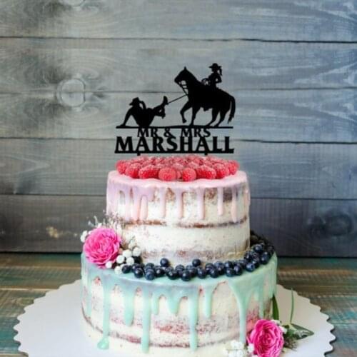 Cowboy & Cowgirl Silhouette Wedding Cake Topper Surname Wedding Cake Topper Personalized Mr Mrs Last Name Wedding Cake Topper