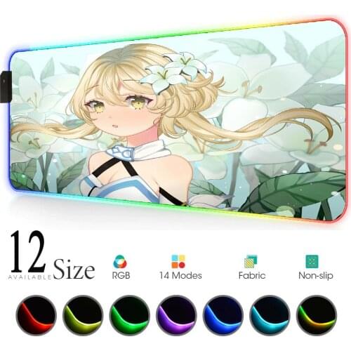 Genshin Impact Rgb Mouse Pad Anime Mat Led Carpet Mouse Xl Mini Pc Desktop Computer Desk Gamer Girl Mats Mat on Desk Gloway