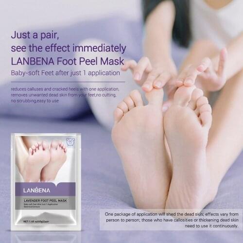 LANBENA Lavender Foot Peel Mask Exfoliating Feet Peeling Patches Pedicure Foot Care Mask Remove Dead Skin Cuticles Heel One Pair