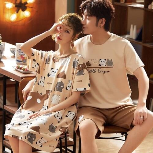 Fashion Lovers Homedress Pajamas Sets Womens Short Sleeve Nightdress Round Neck Sleepwear Cotton Couples Casual Home Clothing