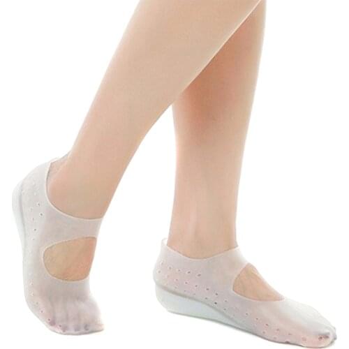 1 Pair Invisible Height Lift Heel Pad Soft Breathable Reusable Silicone Insoles Sock Liners Increase Insole For Women Men