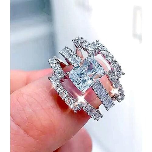 Huitan Luxury 3Pcs Set of Rings for Women Silver Color Wedding Bands Eternity Rings Brilliant Cubic Zirconia Trendy Jewelry Sets