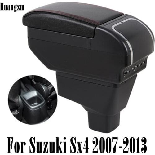 USB Charging Car Armrest Box For Suzuki Sx4 2007-2013 Dual Layer Center Console Storage Box with ashtray Cup holder Car modifica
