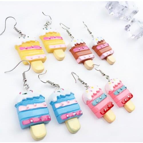 ZiccoWong Cartoon Colorful Resin Ice Cream Shape Exaggerate Drop Earring For Girl Kids Cute Handmade Girls Gift Eardrop Jewelry