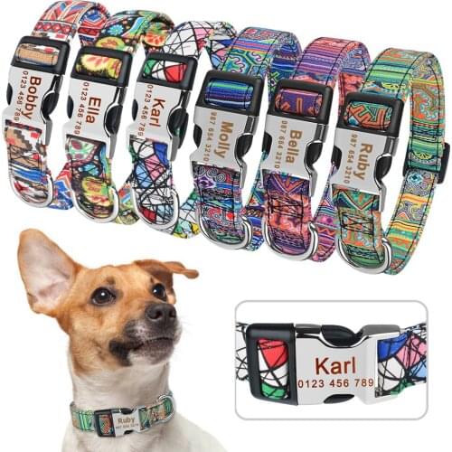 Adjustable Nylon Collars Custom Engraved Name Dogs Collar Personalized Unisex Collars Puppy Small Medium Large Cat Dog Collars