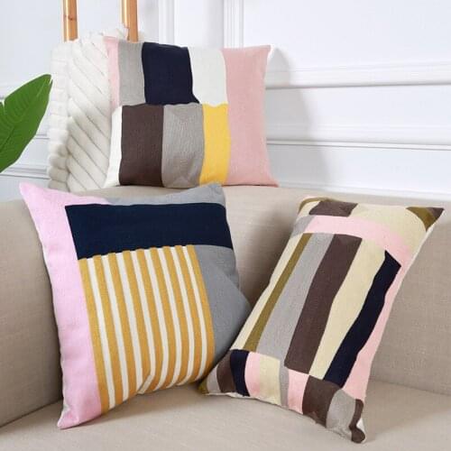 Pink Geometric Cotton Embroidery Home Decor Cushion Cover Ivory Loop Tufted Pillow Cover for Home Decoration Bedroom