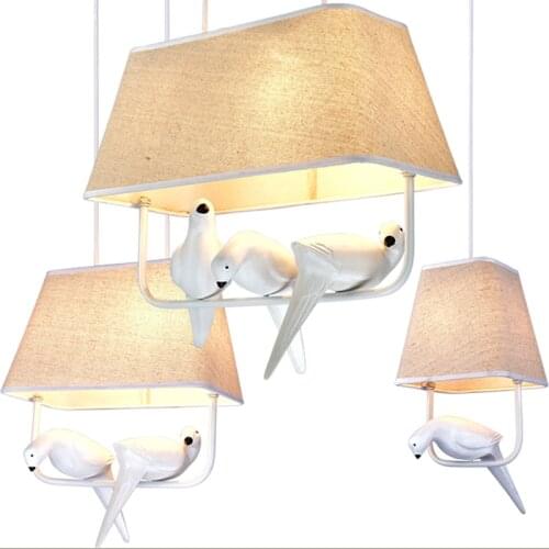 Resin Birds Led Pendant Light Loft Pendant Lamp Fabric Drum Shade Suspension Bedroom Study Parlor Home Pendant lighting E097