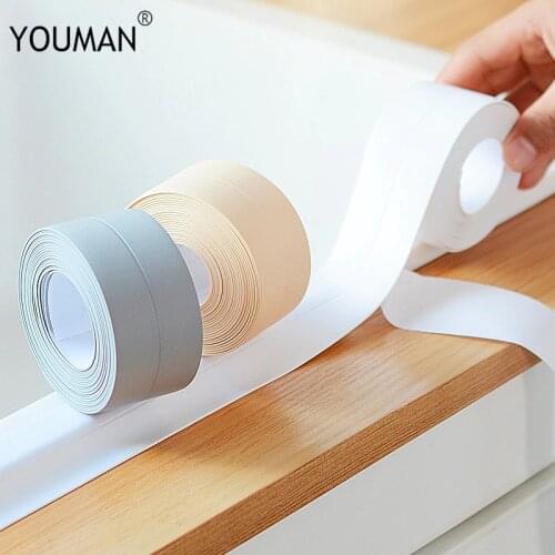 Beige PVC Material Self Adhesive Wallpaper Borders Kitchen Bathroom Wall Sealing Tape Waterproof Mold Proof Adhesive Solid Tapes