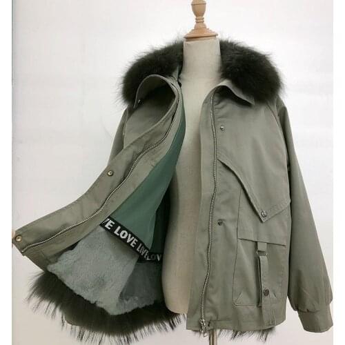 Parkas Female Jacket Womens Fur Coat Winter 2021 New Detachable Rex Rabbit Liner Big Fox Fur Collar Fur Jacket