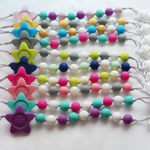 BPA free Silicone Teether Pacifier Clip with star pendant - silicone sunflower pendant Clips- silicone sunflower Teether Toy