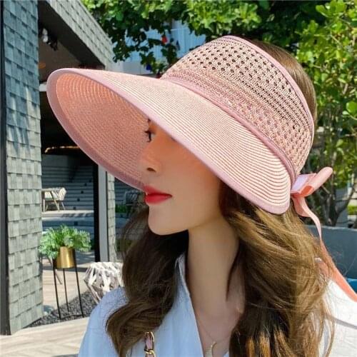 New Straw Sun Hats For Women Summer Sun Protection Cap Wide Brim Beach Hat Outdoor Sports Fishing Beach Sun Hat chapeau femme
