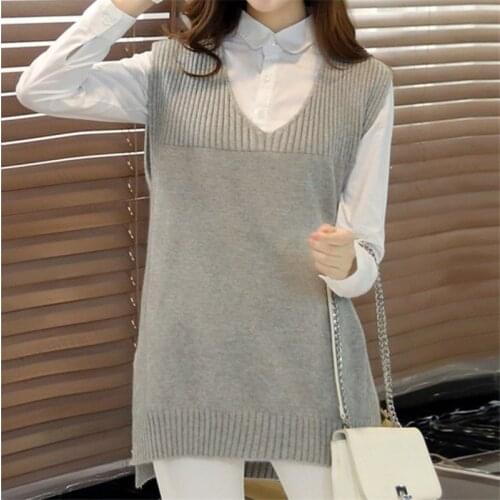 Sweater Vest Knitwear Women Autumn Fashion korean Mid-Length Loose Casual Sweater Knitwear Waistcoat Ladies Outside Top TT0046
